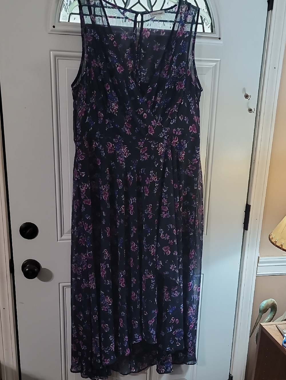 Calvin Klein Black Midi Dress with Purple Floral Print